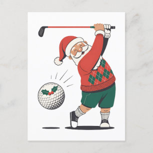 Cartão Postal De Anúncio Papai Noel jogando golfe Natal Jogador Golfista