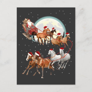 Cartão Postal De Anúncio Papai Noel montando cavalos, trenó equestre