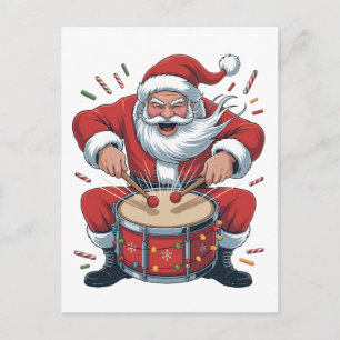 Cartão Postal De Anúncio Papai Noel Tocando Bateria Natal Baterista Xmas 