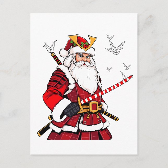 Cartão Postal De Anúncio Papais noeis Natal Papai Noel Art Japonês Samurai (Frente)