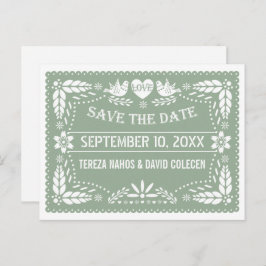 Cartão Postal De Anúncio Papel picado verde sage casamento Save the Date