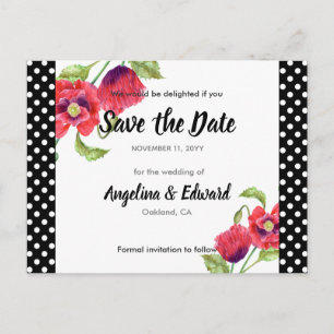 Cartão Postal De Anúncio Papoulas Vermelhas Save The Date Floral Casamento