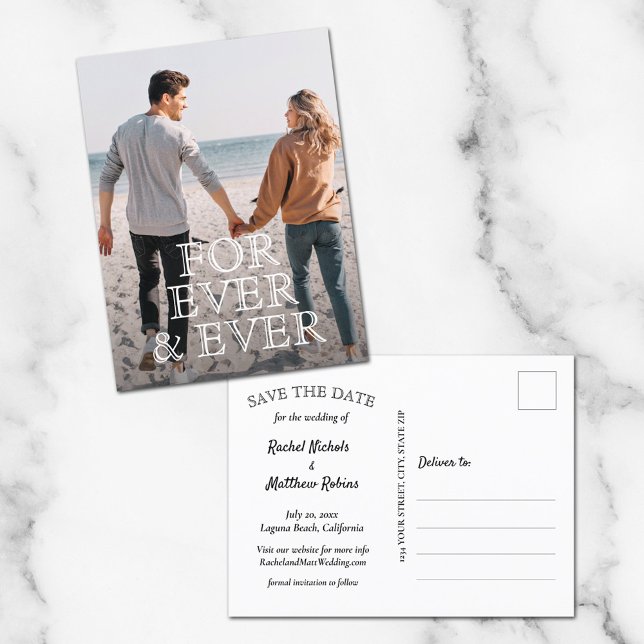 Cartão Postal De Anúncio Para Casamento de Texto Branco e Nunca Guardar a D (Criador carregado)