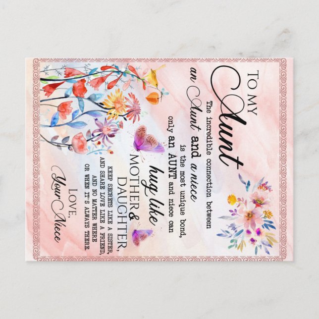 Cartão Postal De Anúncio Para Minha Tia Presente, Borboleta Presente Da sob (Frente)