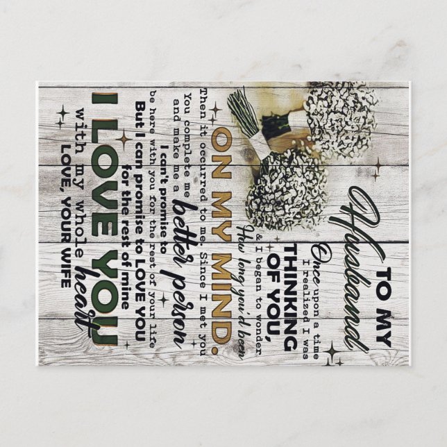 Cartão Postal De Anúncio Para o meu marido |Ao Meu Marido | Citações De Amo (Frente)