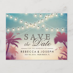 Cartão Postal De Anúncio (para USPS) Palm Beach String Lights Save Date (Sa