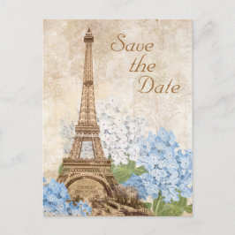 Cartão Postal De Anúncio Paris Blue Hydrangea Vintage Salvar Cartão de Data