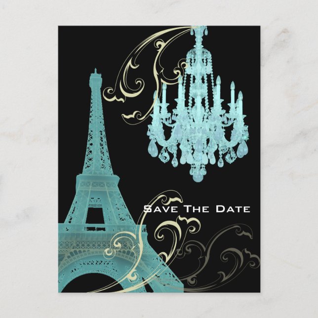 Cartão Postal De Anúncio Paris Torre Eiffel casamento salvar a data (Frente)