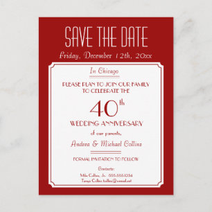 Cartão Postal De Anúncio Parte, Evento ou Reunião Salvar a Data em Vermelh