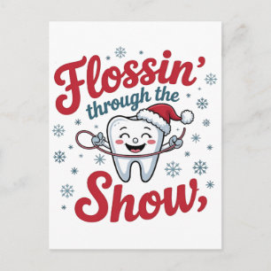 Cartão Postal De Anúncio Passando fio dental pela neve Natal engraçado Chri