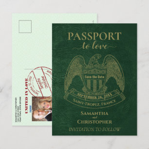 Cartão Postal De Anúncio Passaporte Verde Fofo Divertido Casamento Salve a 