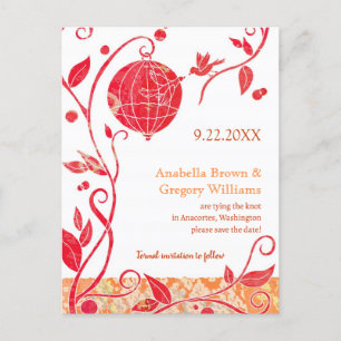 Cartão Postal De Anúncio Pássaros Amorosos Chic Casamento Salve a Data