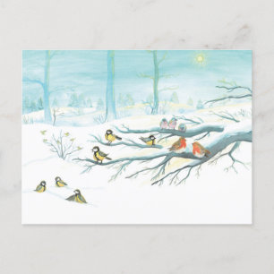Cartão Postal De Anúncio Pássaros da floresta no inverno