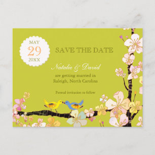Cartão Postal De Anúncio Pássaros do Amor Casamento Primavera Verde Salve a