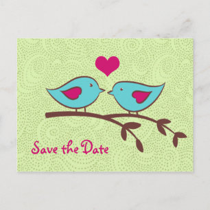 Cartão Postal De Anúncio Pássaros do Amor em Verde Salvem o Cartão-Postal