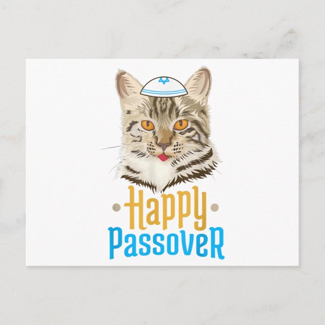 Cartão Postal De Anúncio Passover Feliz Passover Gato Engraçado Seder Judeu (Frente)