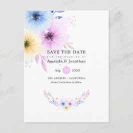Cartão Postal De Anúncio Pastel Floral Wedding Salvar Data