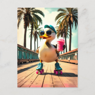 Cartão Postal De Anúncio Pato Patinador Divertido Verão Retro