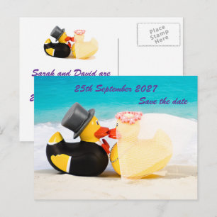 Cartão Postal De Anúncio Patos de casamento casamento na praia ... Cartão p
