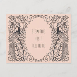 Cartão Postal De Anúncio Pavão Art Deco Novo Endereço Mudando