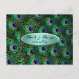 Cartão Postal De Anúncio pavão de turquesa elegante salvar a data