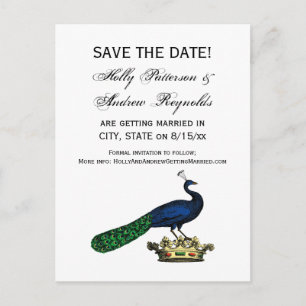 Cartão Postal De Anúncio Pavão Estilizado Vintage Heráldico no C da Coroa