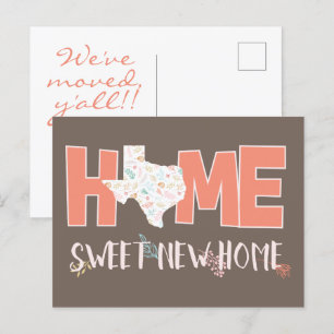 Cartão Postal De Anúncio Peach & Brown Home, Sweet New Home - Texas