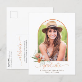 Cartão Postal De Anúncio Peach Floral Boho Arch Photo Festa de formatura