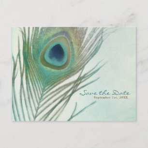 Cartão Postal De Anúncio Peacock Feather Boho Chic Watercolor Salvar Data