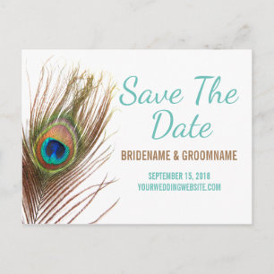 Cartão Postal De Anúncio Peacock Feather Save The Date
