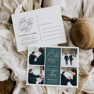 Cartão Postal De Anúncio Pedido Romântico Colagem de Fotos Salvar a Data