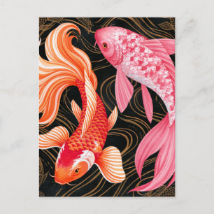 Cartão Postal De Anúncio Peixes Koi Elegantes Aquarela Japonesa