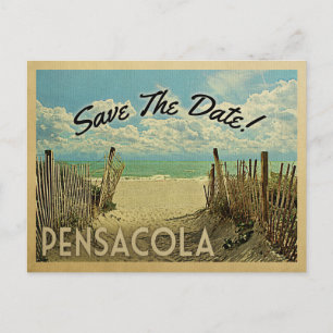 Cartão Postal De Anúncio Pensacola Salve a Data Vintage Praia Náutico