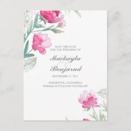 Cartão Postal De Anúncio Peonies Aquarela Vintage Botânica Salvar a Data