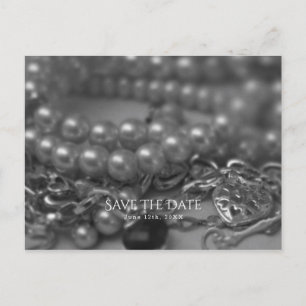 Cartão Postal De Anúncio Pérolas Elegantes Preto e Branco Vintage Salve o D