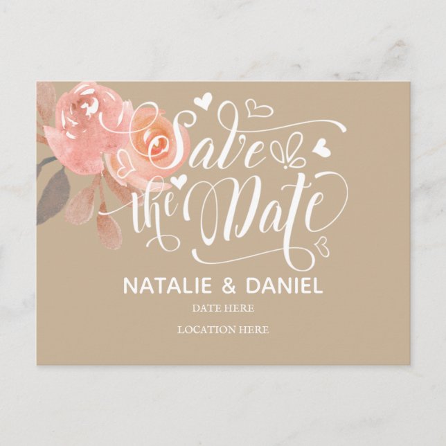 Cartão Postal De Anúncio Personalizar Floral Salvar A Data (Frente)