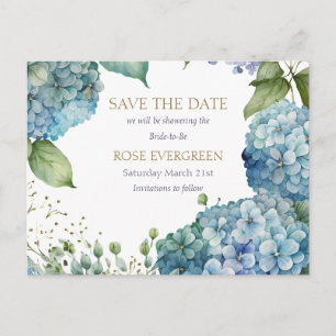 Cartão Postal De Anúncio Personalize Festa de Noivado Hydrangea Azul