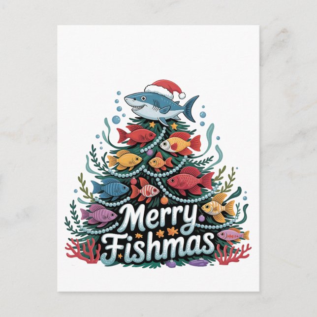Cartão Postal De Anúncio Pesca Engraçada Árvore de Natal Pescador (Frente)