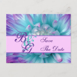 Cartão Postal De Anúncio Pétalas de Flores Aqua e Roxo Salve a Data