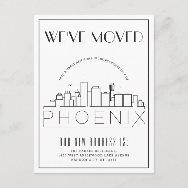 Cartão Postal De Anúncio Phoenix, Arizona Deco Moderno | Mudança de Endereç (Frente)