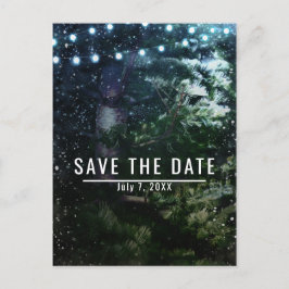 Cartão Postal De Anúncio Pine Tree & Lights Casamento de Inverno Save the D