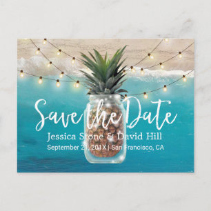 Cartão Postal De Anúncio Pineapple Mason Jar Casamento de Praia Salve a Dat