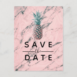 Cartão Postal De Anúncio Pineapple Pink Marble Swirl Modern Salva a Data