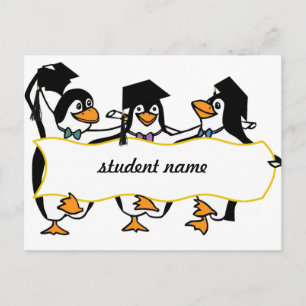 Cartão Postal De Anúncio Pinguins de Graduação de Cartoons Cutos com Banner