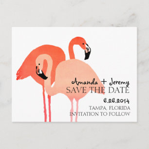 Cartão Postal De Anúncio Pinguins Rosa Save The Date da Praia