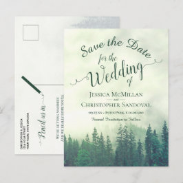 Cartão Postal De Anúncio Pinhos Verdes Floresta Rústica Casamento Salve a D