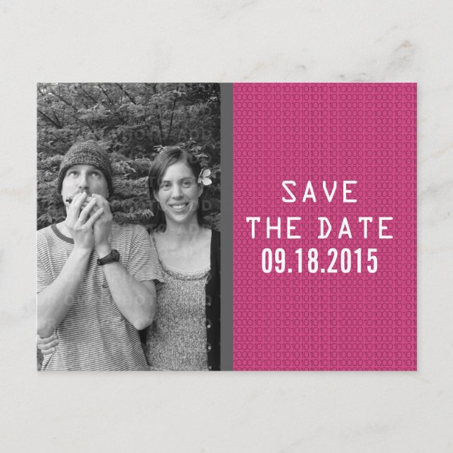 Cartão Postal De Anúncio Pink Binary Code Photo Save the Date Postcard (Frente)