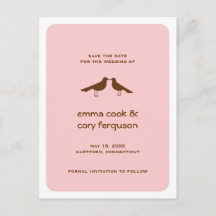 Cartão Postal De Anúncio Pink personalizado salvar a data do amor aos pássa