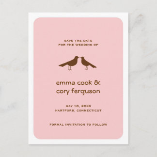Cartão Postal De Anúncio Pink personalizado salvar a data do amor aos pássa