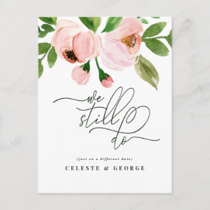 Cartão Postal De Anúncio Pink Watercolor floral muda a data do casamento